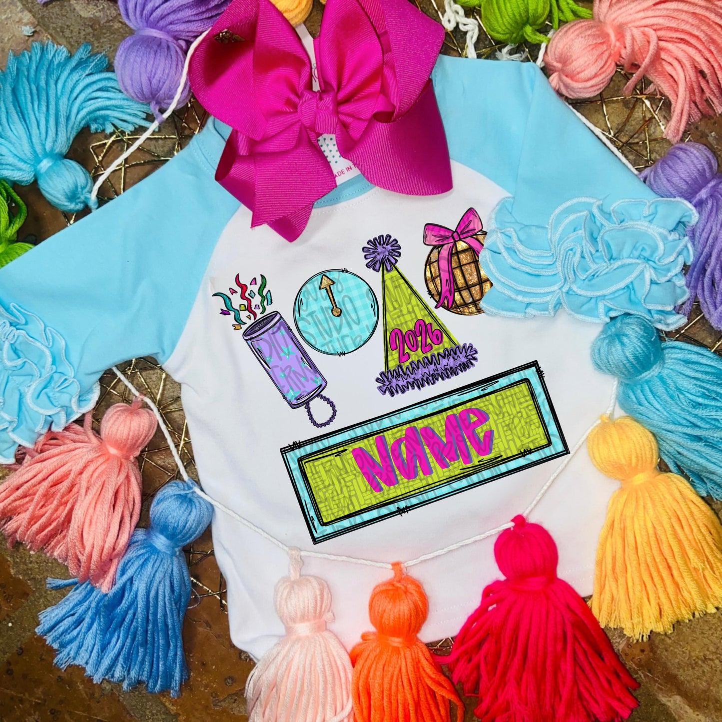 New Year 2026 | confetti, clock midnight, party hat, ball with bow | Sublimation Design | Digital Download | Women’s, Kids Shirt PNG