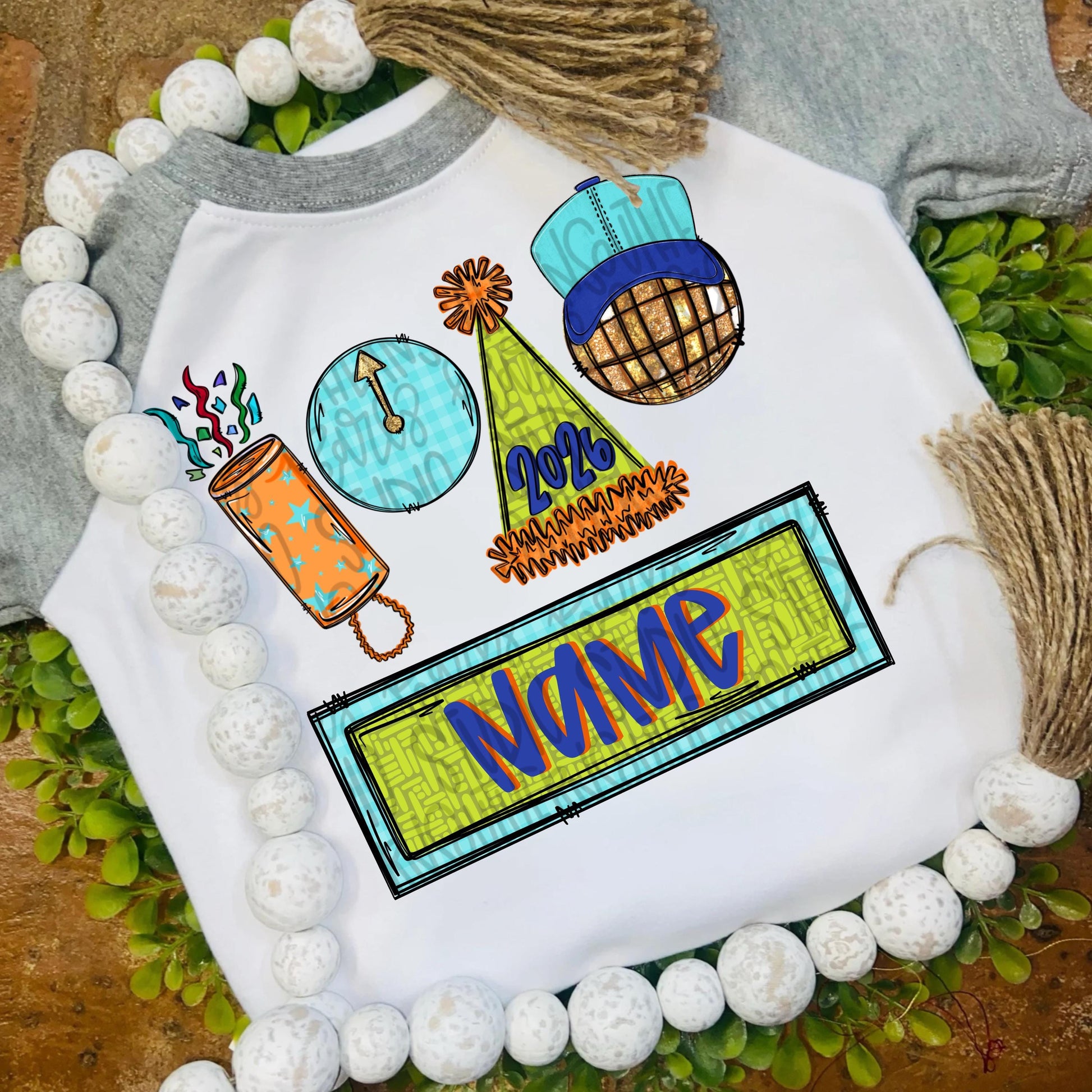 New Year 2026 | confetti, clock midnight, party hat, ball with hat | Sublimation Design | Digital Download | Women’s, Kids Shirt PNG