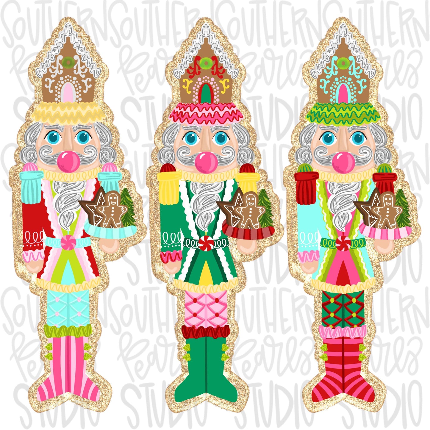 Nutcrackers blowing bubbles trio | gingerbread houses | glitter | Sublimation Design | Digital Download | Women’s, Kids Shirt PNG