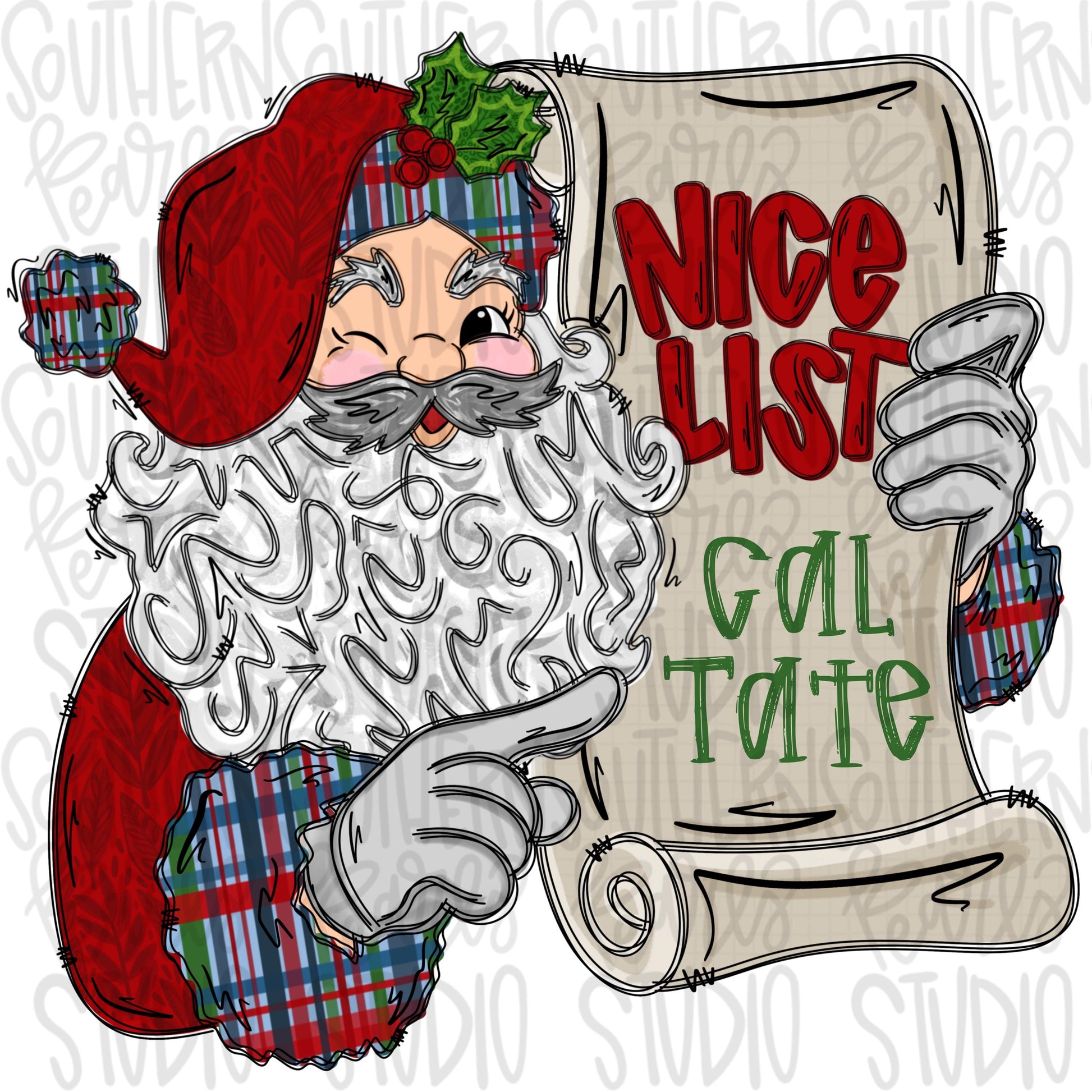 Santa holding nice list | Add your own name | Christmas | Sublimation Design | Digital Download | PNG
