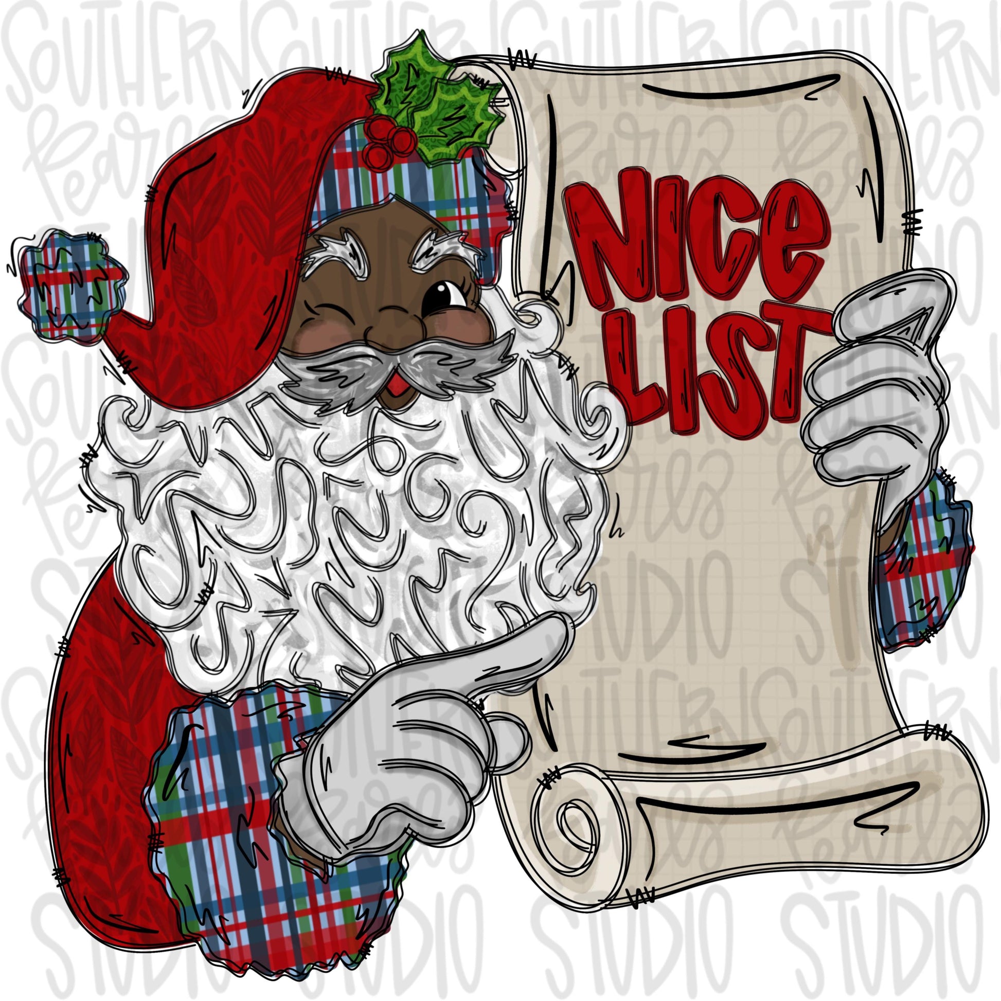 Brown Santa holding nice list | Add your own name | Christmas | Sublimation Design | Digital Download | PNG