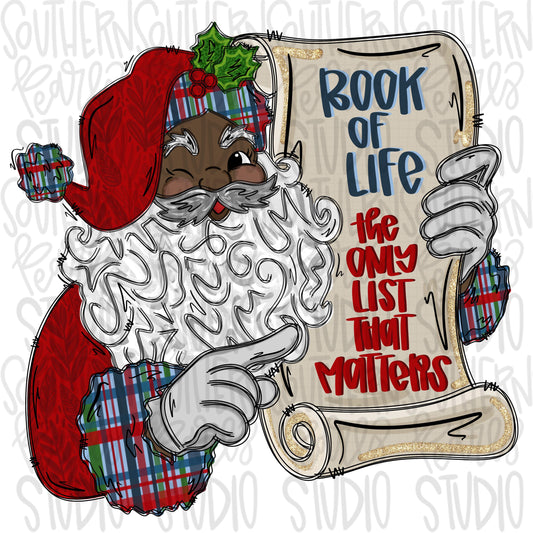 Brown Santa holding scroll list | the book of life | the only list that matters | Jesus | Christmas | Sublimation Design | Digital Download