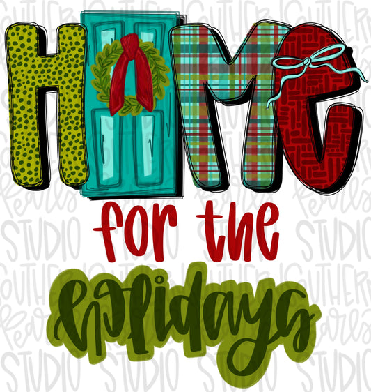 Home for the holidays | Front door with wreath | Sublimation Design | Digital Download | Women’s, Kids Shirt PNG