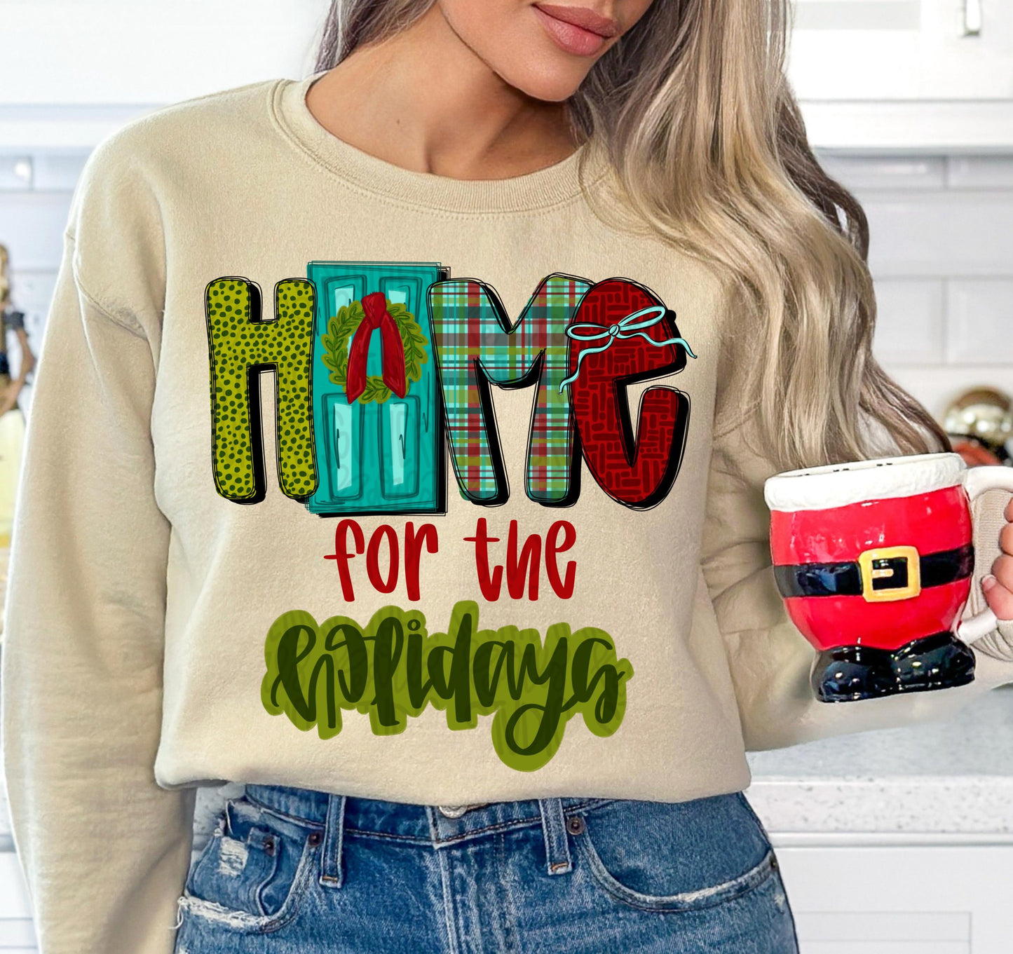 Home for the holidays | Front door with wreath | Sublimation Design | Digital Download | Women’s, Kids Shirt PNG
