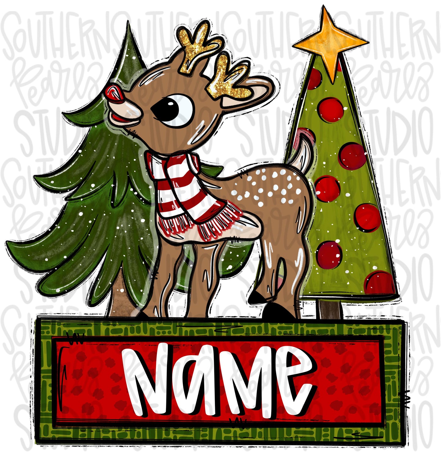 Boy Reindeer and Christmas trees | name patch | Sublimation Design | Digital Download | Kids Shirt PNG