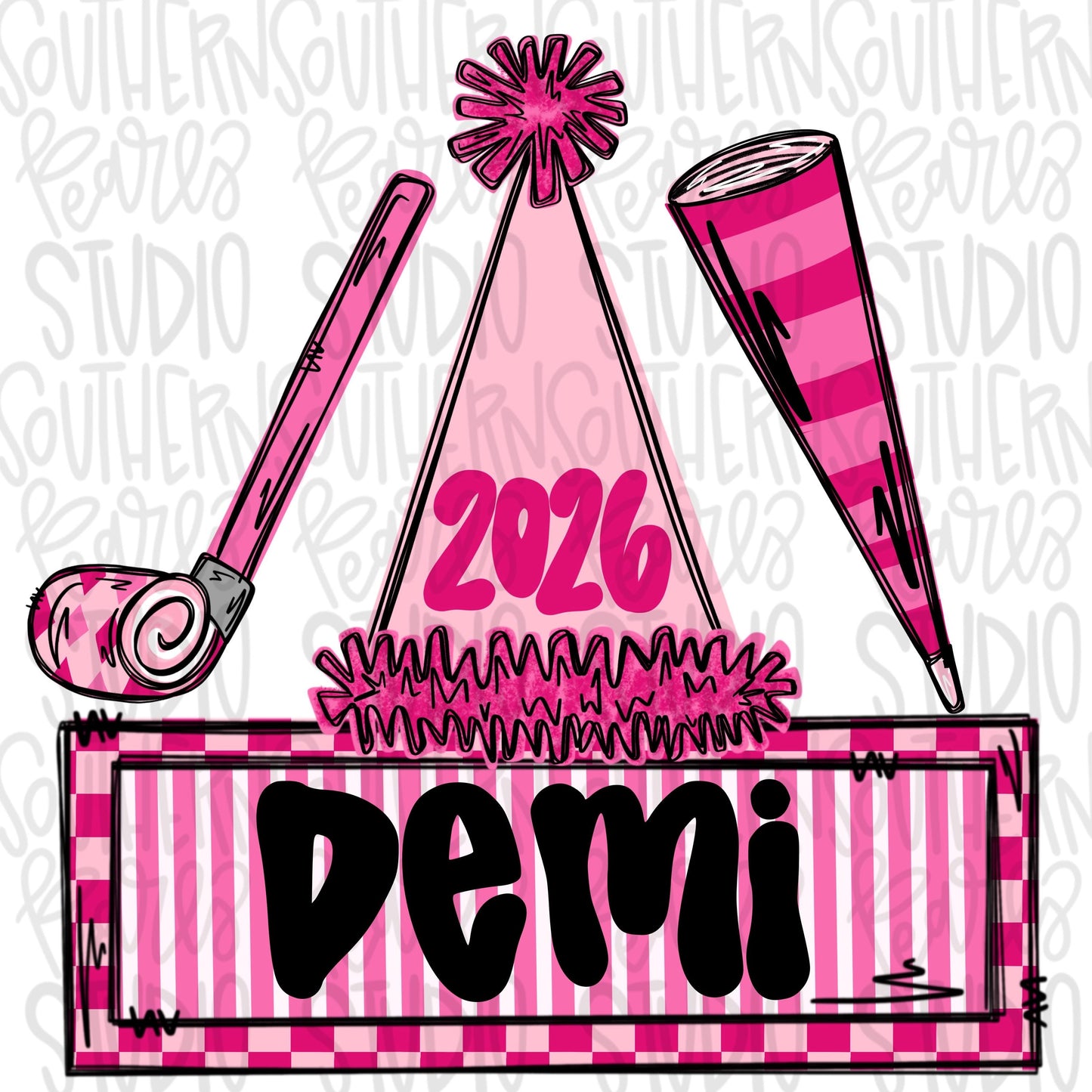 New Year trio pink 2026 | hat | blower | Sublimation Design | Digital Download | Women’s, Kids Shirt PNG