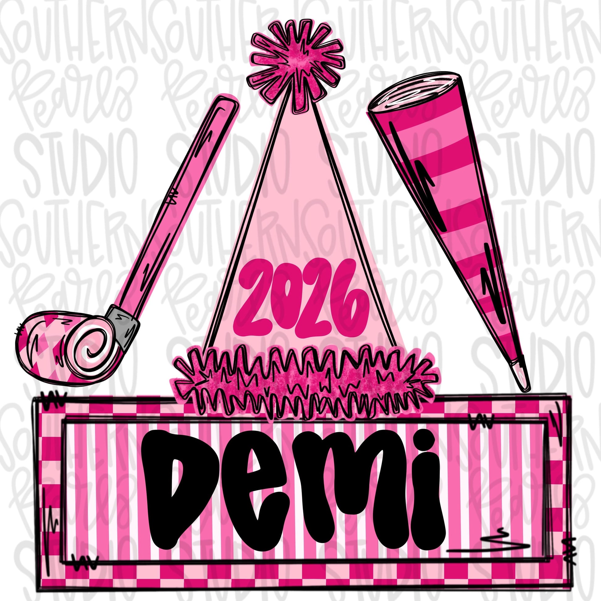 New Year trio pink 2026 | hat | blower | Sublimation Design | Digital Download | Women’s, Kids Shirt PNG