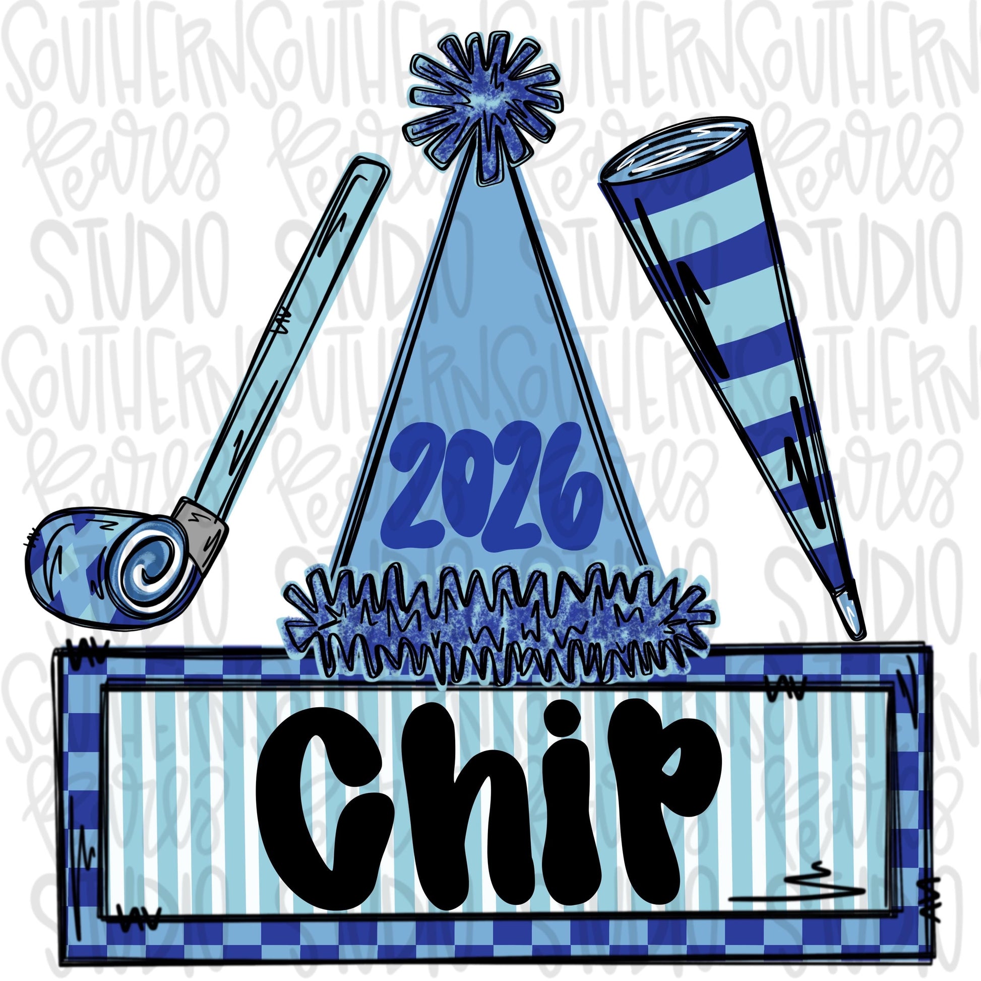 New Year trio blue 2026 | hat | blower | Sublimation Design | Digital Download | Women’s, Kids Shirt PNG