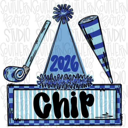 New Year trio blue 2026 | hat | blower | Sublimation Design | Digital Download | Women’s, Kids Shirt PNG
