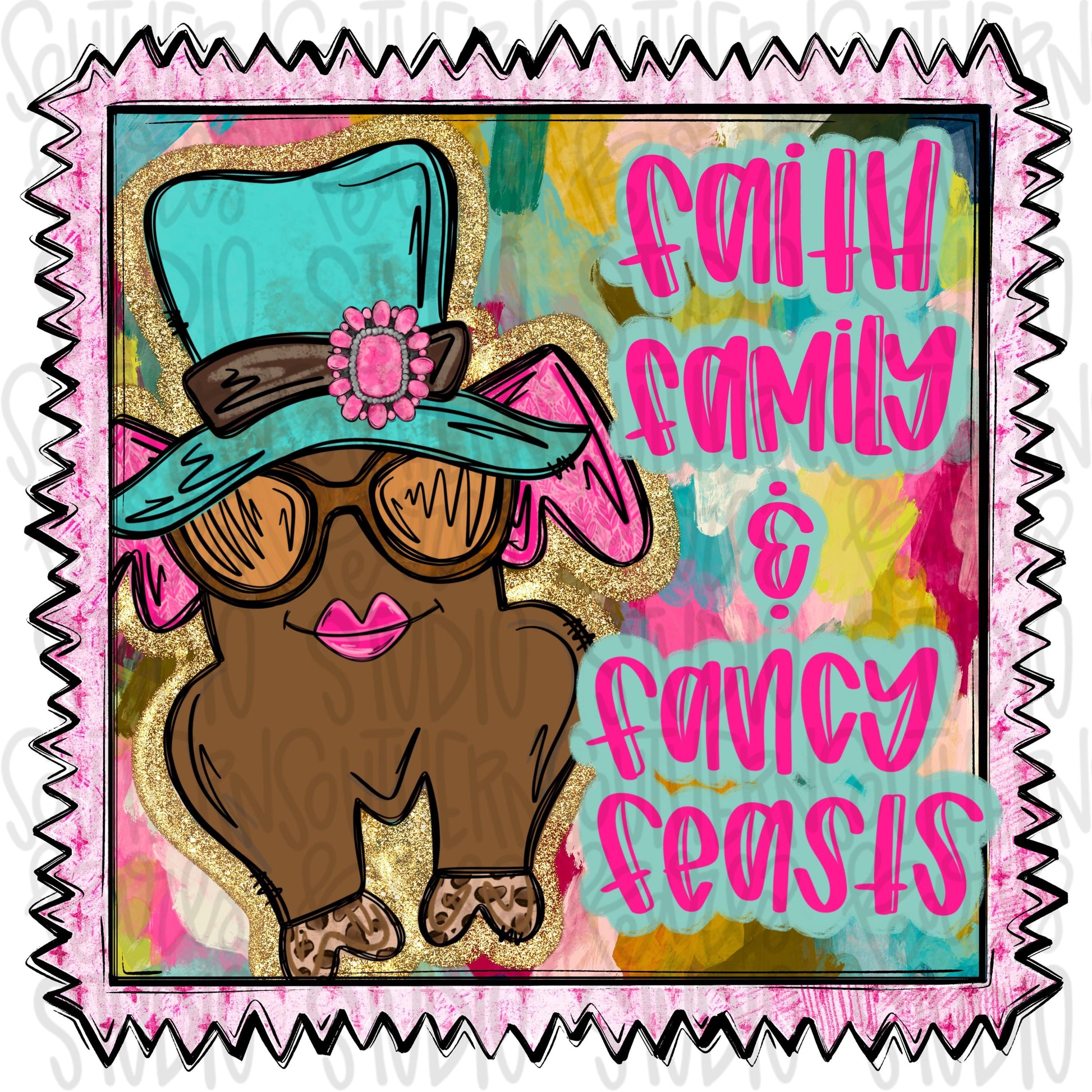 Faith family and fancy feasts | bright and colorful | Thanksgiving turkey | Sublimation Design | Digital Download | Womens Kids Shirt PNG