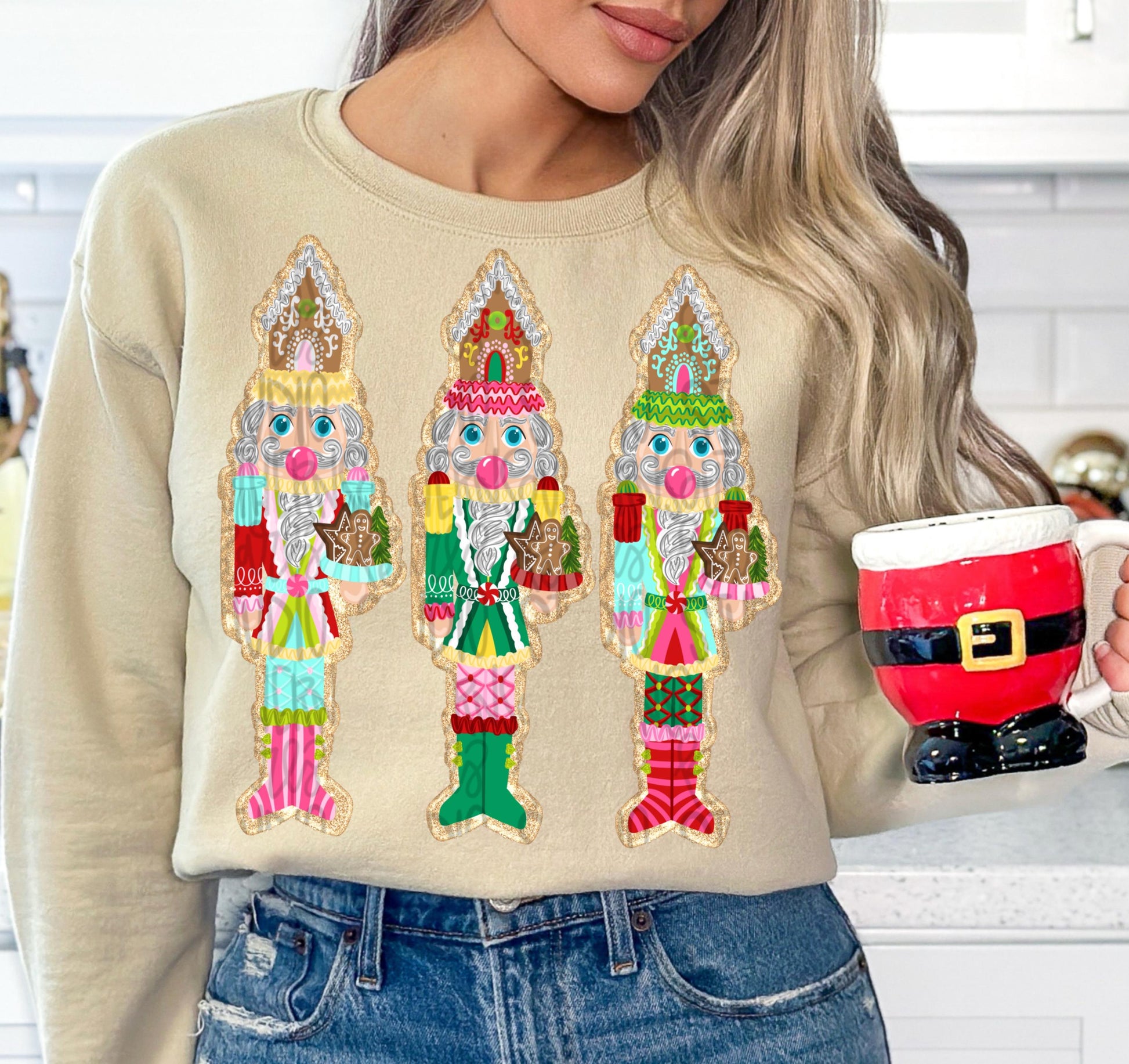 Nutcrackers blowing bubbles trio | gingerbread houses | glitter | Sublimation Design | Digital Download | Women’s, Kids Shirt PNG