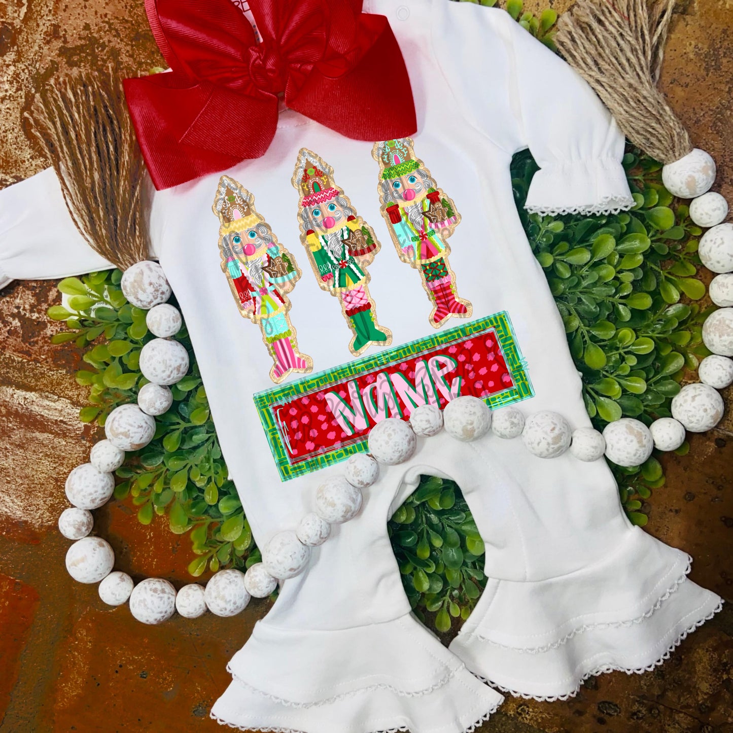 Nutcrackers blowing bubbles trio with name patch | gingerbread houses | glitter | Sublimation Design | Digital Download | Kids Shirt PNG