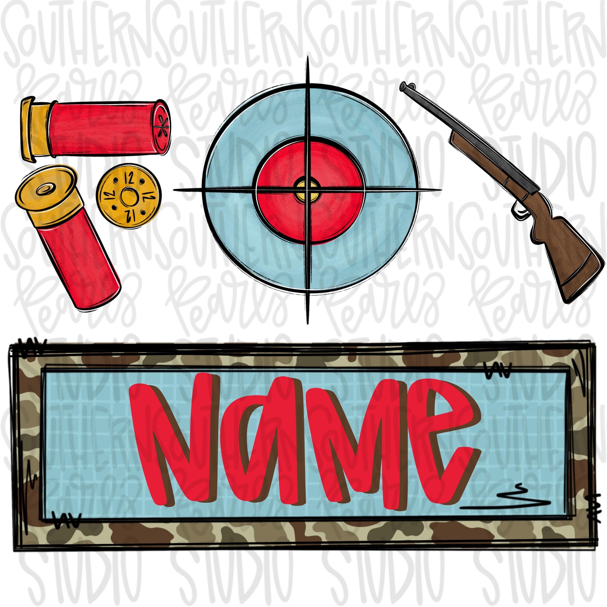 Bullets, target and gun hunting trip with name patch | Sublimation Design | Digital Download | Women’s, Kids Shirt PNG