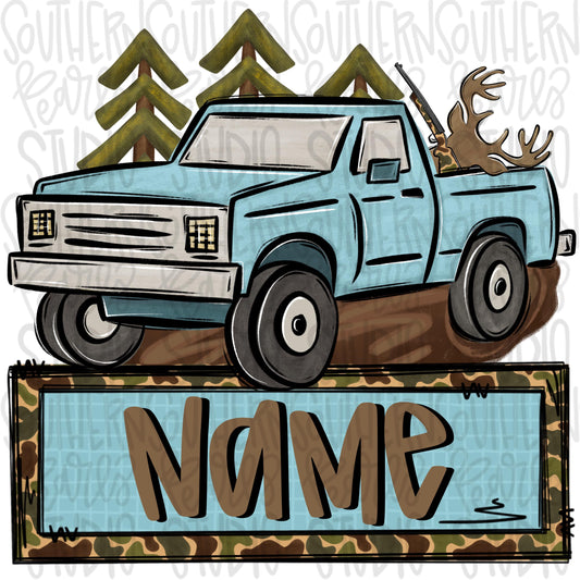 Hunting truck with deer in the back with name patch | Sublimation Design | Digital Download | Women’s, Kids Shirt PNG