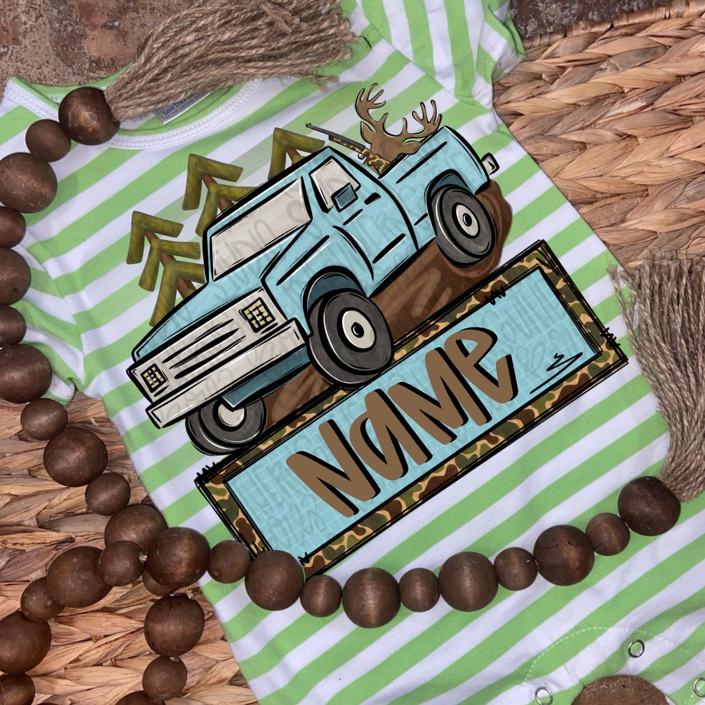 Hunting truck with deer in the back with name patch | Sublimation Design | Digital Download | Women’s, Kids Shirt PNG