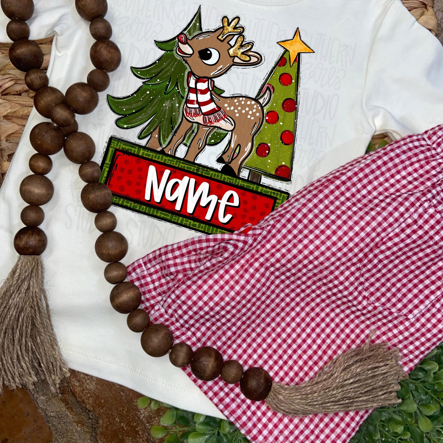 Boy Reindeer and Christmas trees | name patch | Sublimation Design | Digital Download | Kids Shirt PNG