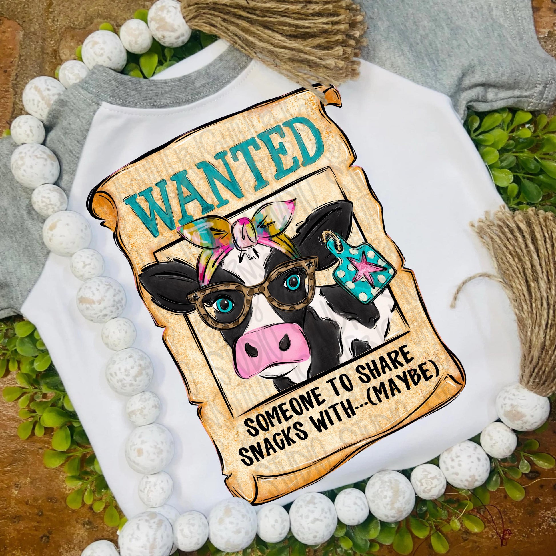Wanted…someone to share snacks with | girl cow | wanted sign | valentine design | Sublimation Design | Digital Download | Kids Shirt PNG