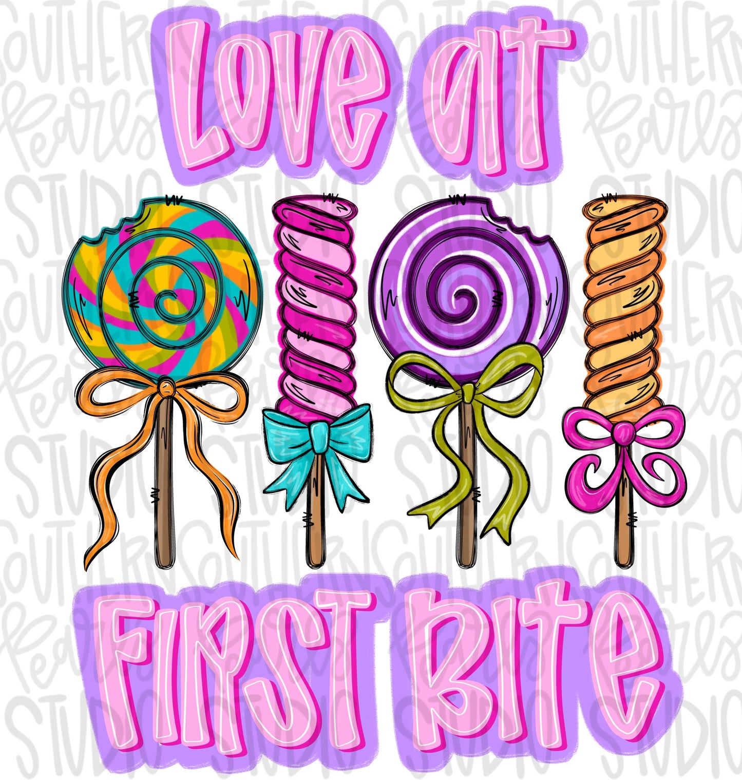 Love at first bite | girl lollipops with bows | valentine design | Sublimation Design | Digital Download | Kids Shirt PNG