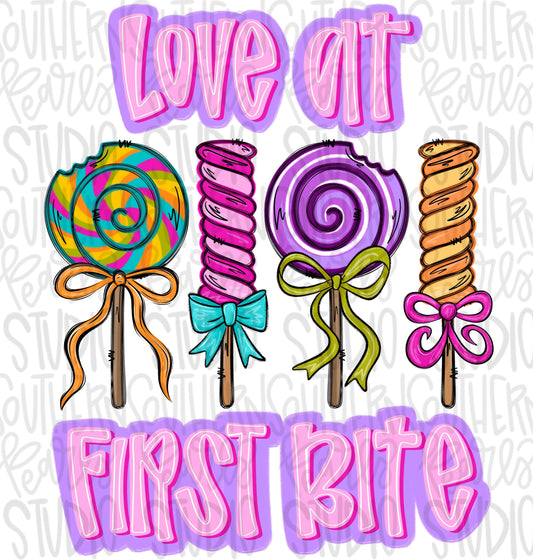 Love at first bite | girl lollipops with bows | valentine design | Sublimation Design | Digital Download | Kids Shirt PNG