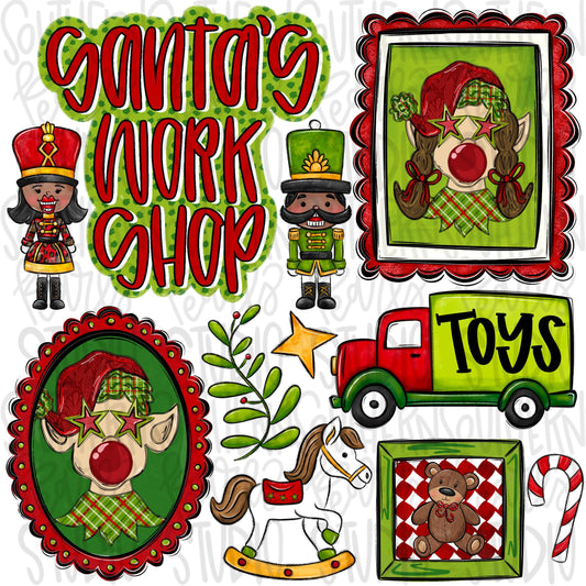 Santa’s workshop Christmas collage | toys elves nutcrackers | Sublimation Design | Digital Download | Women’s, Kids Shirt PNG
