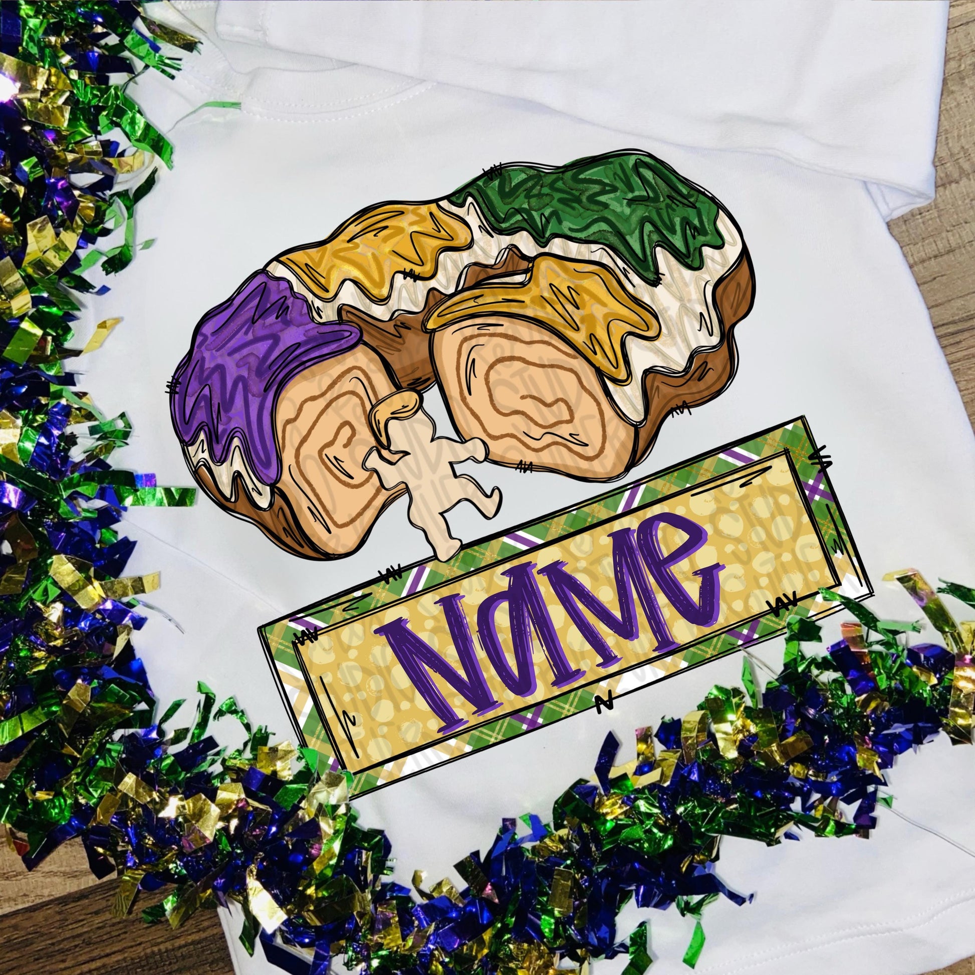 King cake with bite taken out and name patch | Sublimation Design | Digital Download | Women’s, Kids Shirt PNG