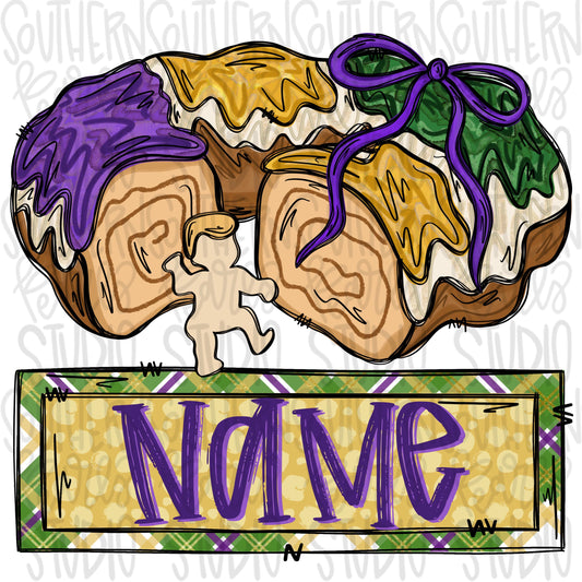 King cake with bite taken out and bow and name patch | Sublimation Design | Digital Download | Women’s, Kids Shirt PNG