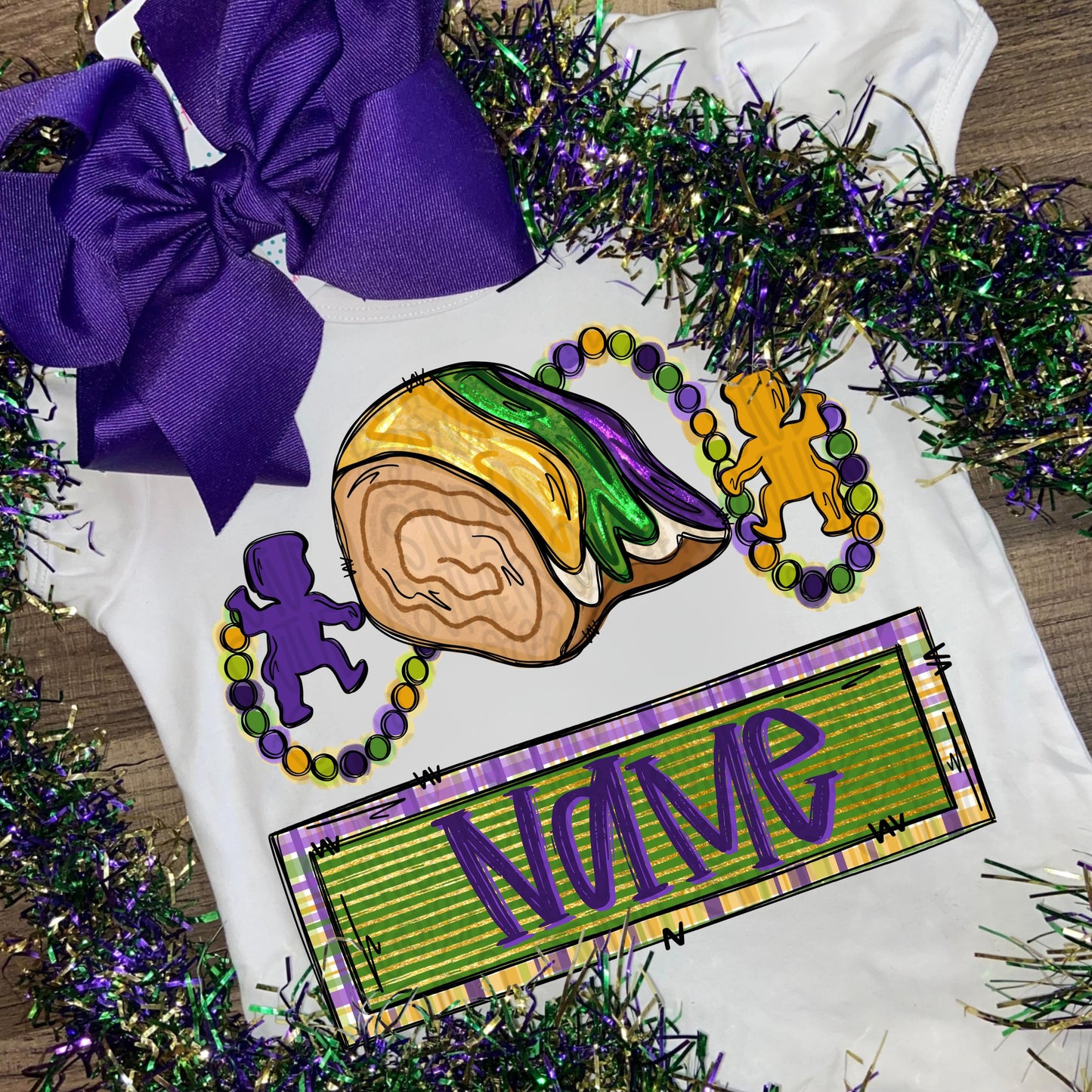 King cake piece with baby and name patch | Sublimation Design | Digital Download | Women’s, Kids Shirt PNG