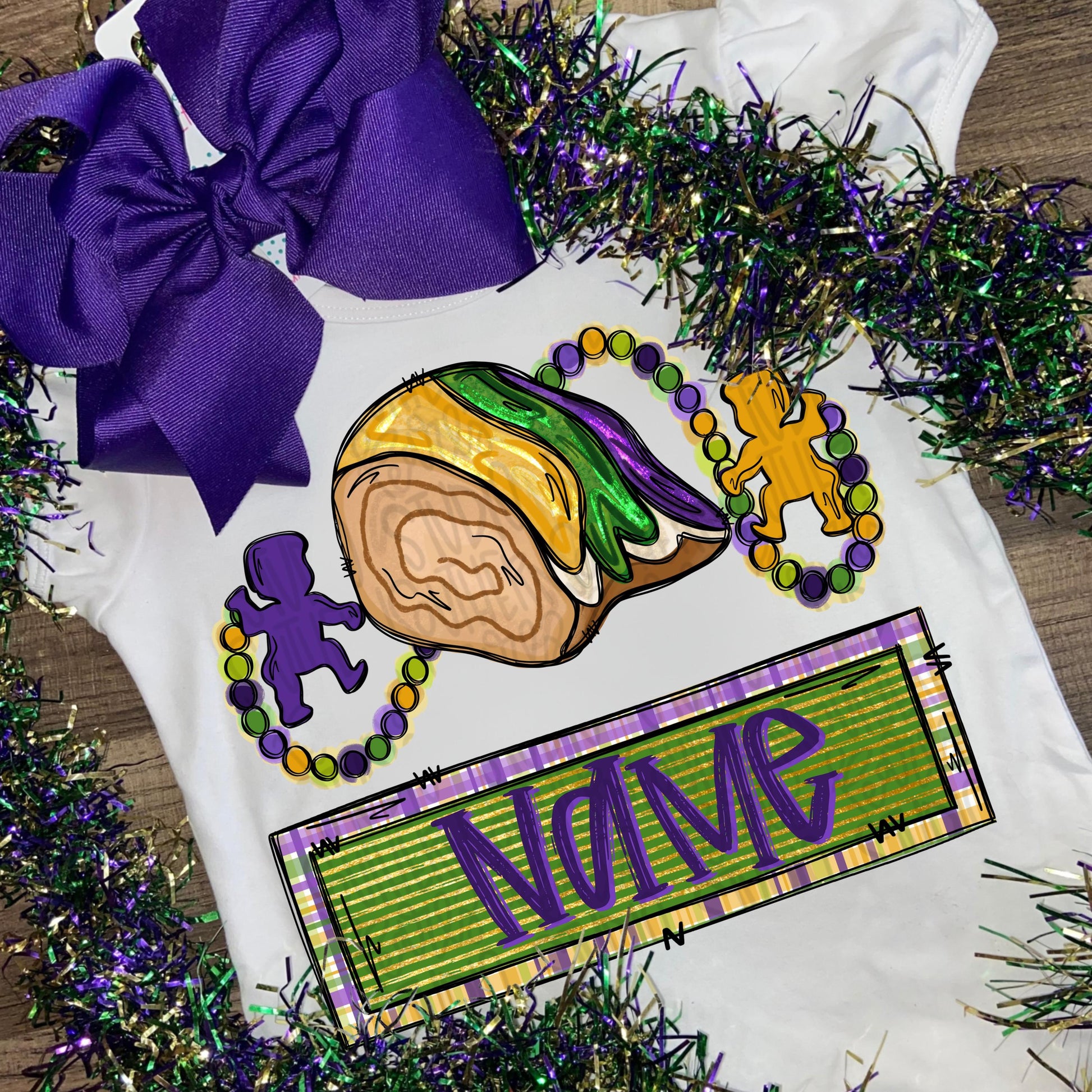 King cake piece with baby and name patch | Sublimation Design | Digital Download | Women’s, Kids Shirt PNG