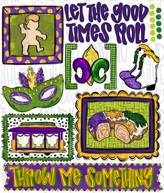 Mardi Gras stamp collage | Sublimation Design | Digital Download | Women’s, Kids Shirt PNG