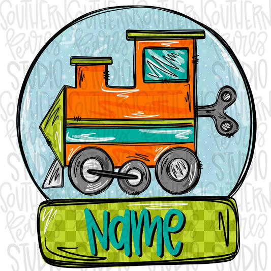 Boy wind up train in snow globe | Sublimation Design | Digital Download | Women’s, Kids Shirt PNG