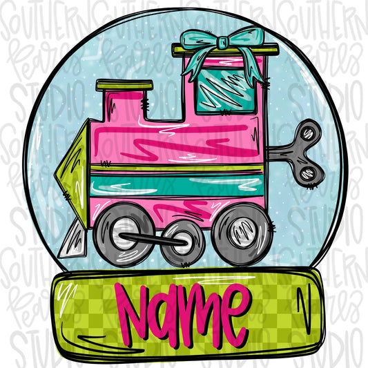 Girl wind up train in snow globe | Sublimation Design | Digital Download | Women’s, Kids Shirt PNG