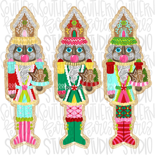 Nutcrackers blowing bubbles trio | gingerbread houses | glitter | Sublimation Design | Digital Download | Women’s, Kids Shirt PNG