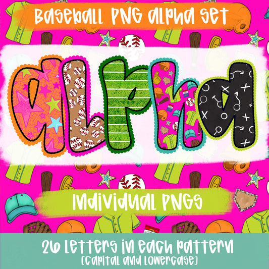 Baseball Alpha | PNG Font | Sublimation Design | Digital Download | Women’s, Kids Shirt PNG