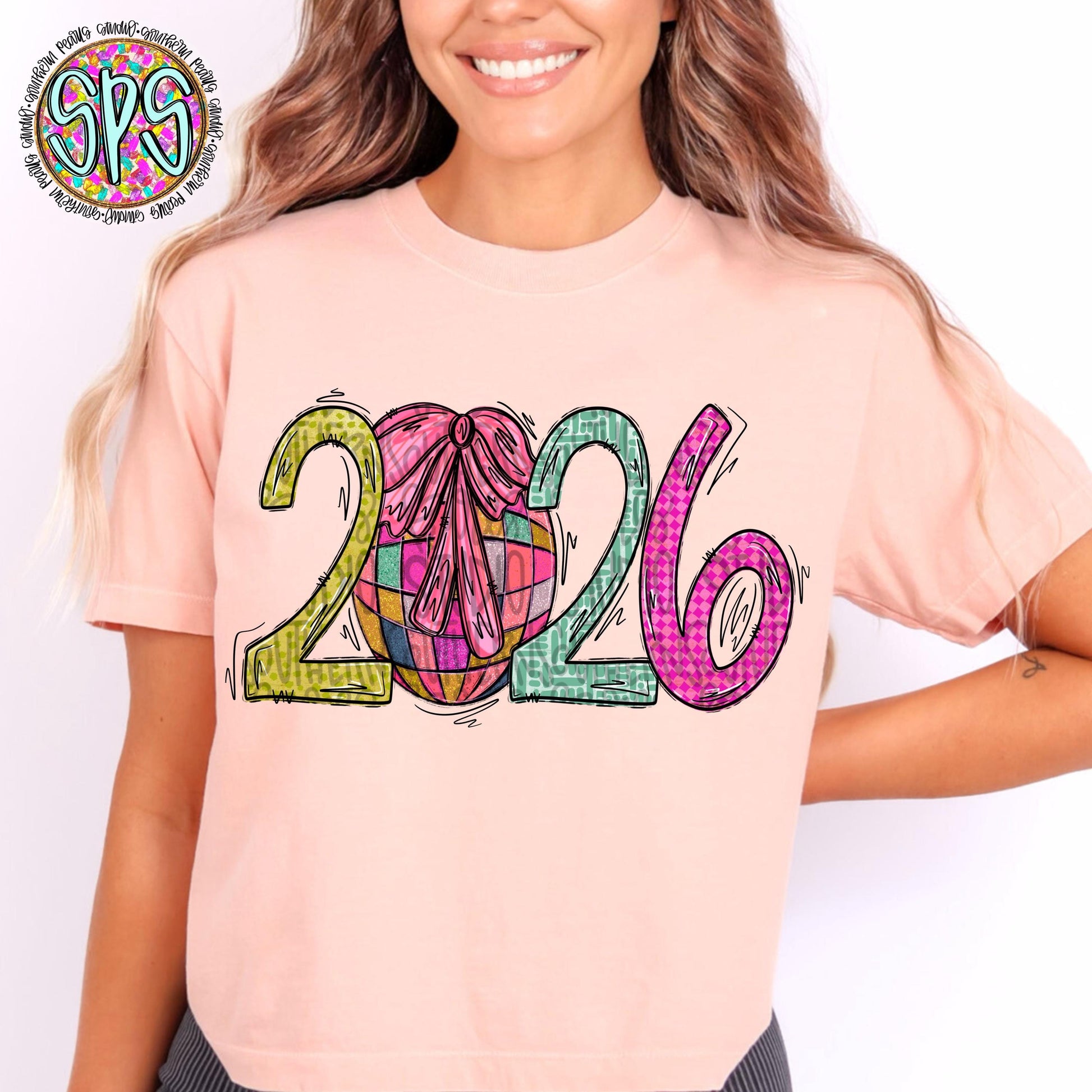 2026 disco ball with bow | New year | Sublimation Design | Digital Download | Women’s, Kids Shirt PNG