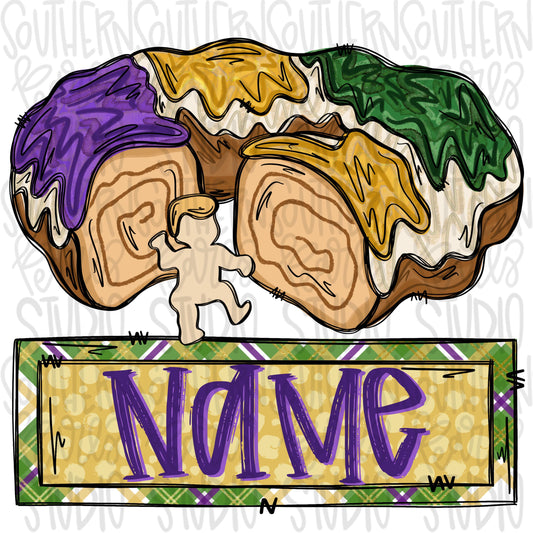 King cake with bite taken out and name patch | Sublimation Design | Digital Download | Women’s, Kids Shirt PNG
