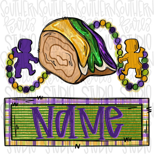King cake piece with baby and name patch | Sublimation Design | Digital Download | Women’s, Kids Shirt PNG
