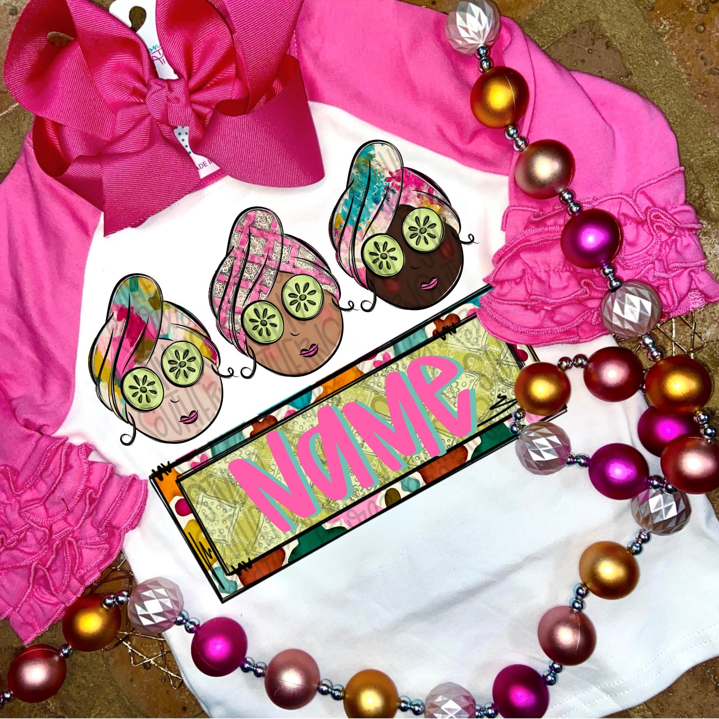 Spa girl trio with name patch | Valentine Valentine | Sublimation Design | Digital Download | Womens Kids PNG