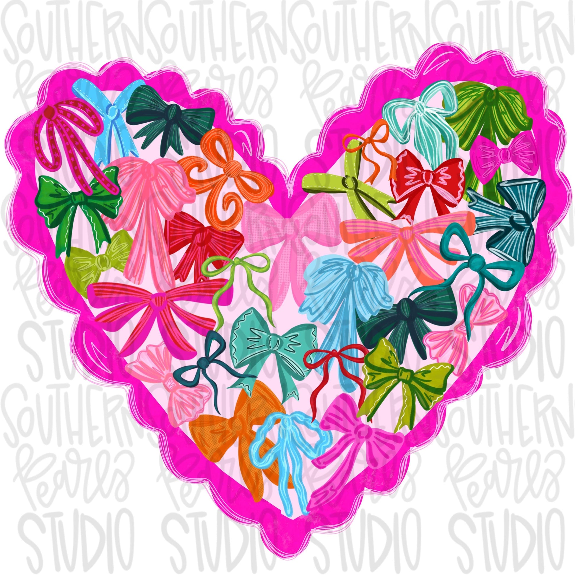 Valentine bow heart with scallop edge | Sublimation Design | Digital Download | Womens Kids PNG