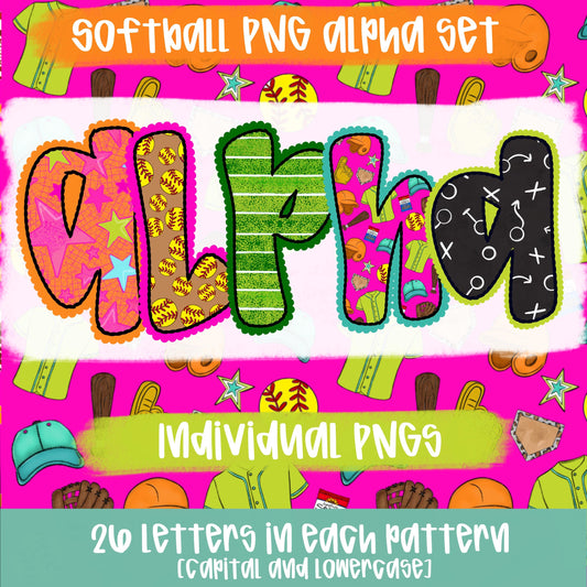 Softball Alpha | PNG Font | Sublimation Design | Digital Download | Women’s, Kids Shirt PNG