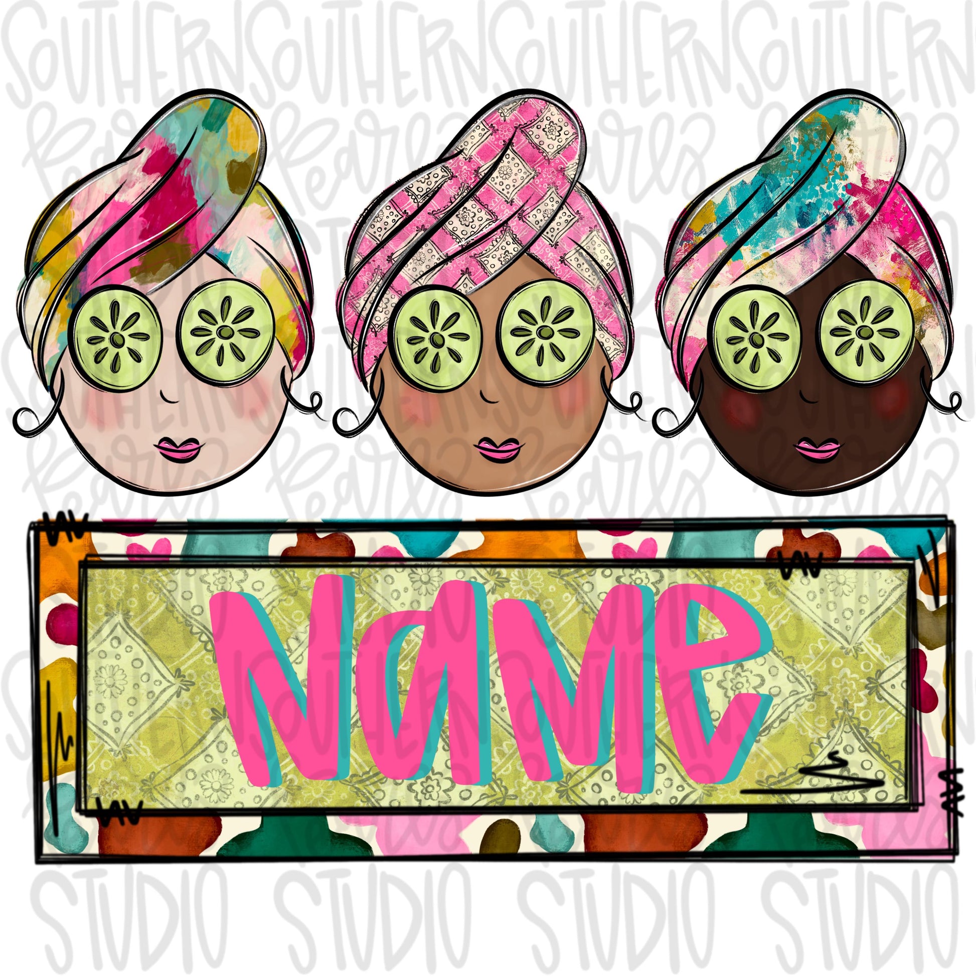 Spa girl trio with name patch | Valentine Valentine | Sublimation Design | Digital Download | Womens Kids PNG