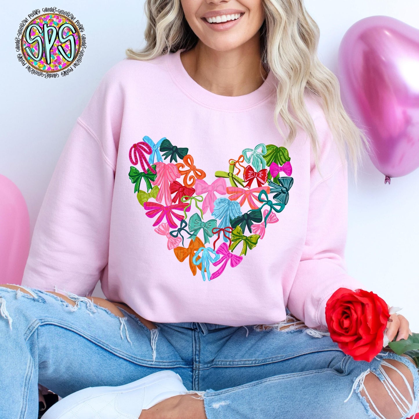 Valentine bow heart | Sublimation Design | Digital Download | Womens Kids PNG