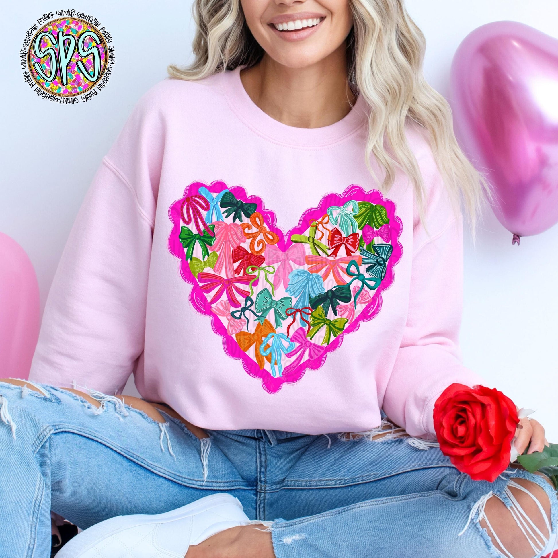 Valentine bow heart with scallop edge | Sublimation Design | Digital Download | Womens Kids PNG
