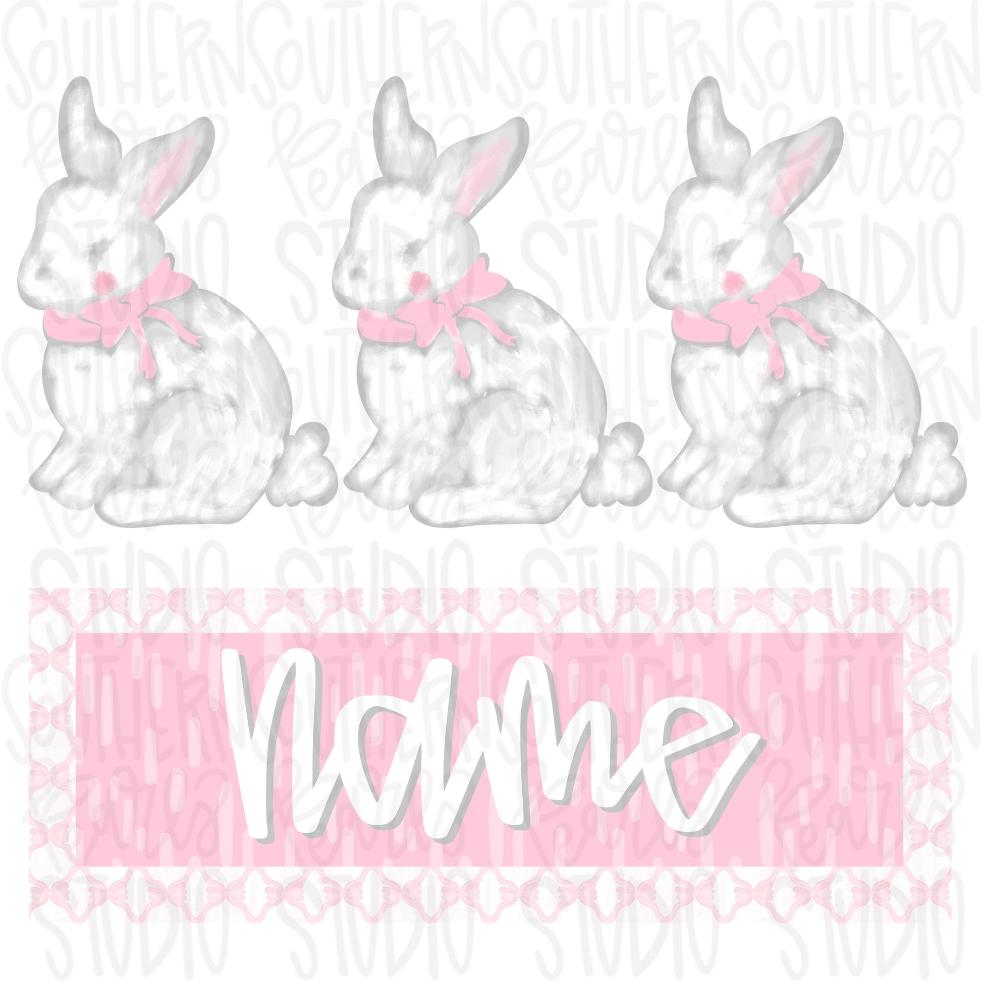 Sweet three easter bunnies with name patch girl | pink and white | Sublimation Design | Digital Download | Women’s, Kids Shirt PNG