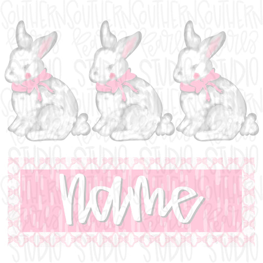 Sweet three easter bunnies with name patch girl | pink and white | Sublimation Design | Digital Download | Women’s, Kids Shirt PNG