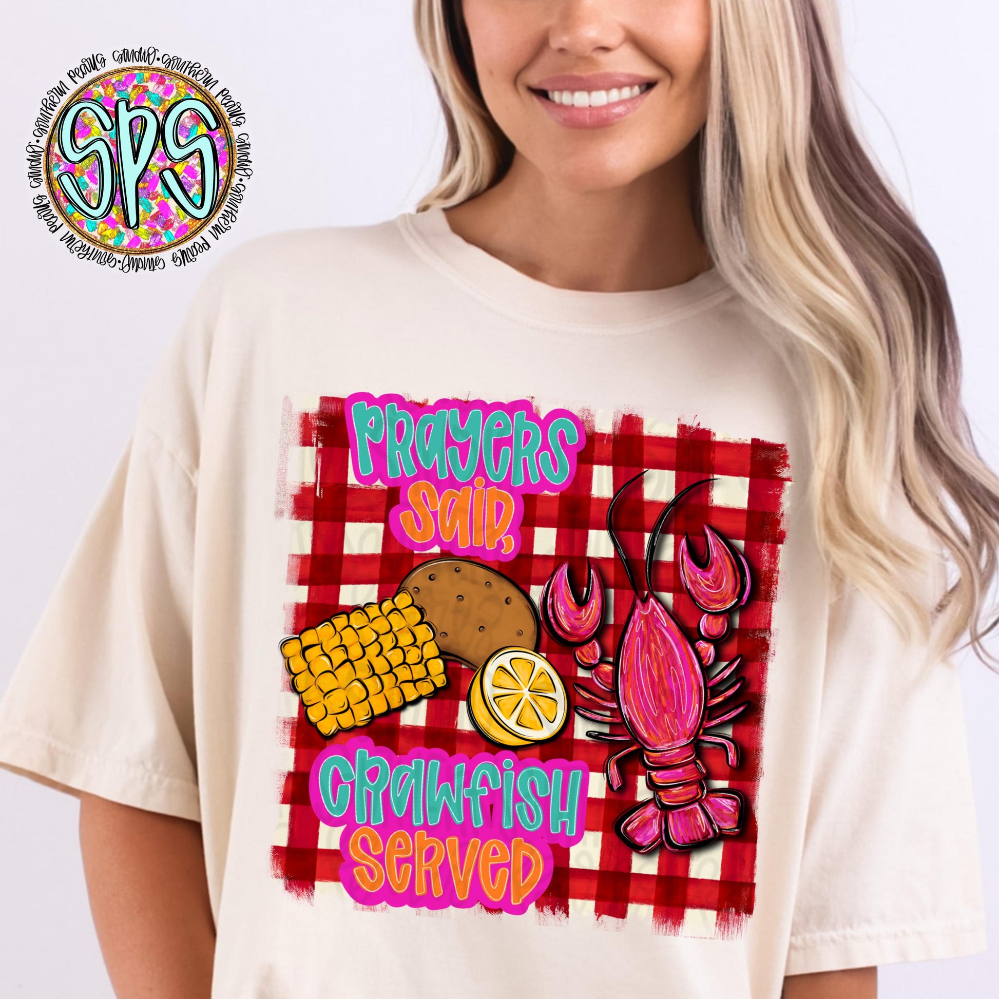 Prayers said Crawfish served | crawfish corn potatoes | Sublimation Design | Digital Download | Women’s, Kids Shirt PNG