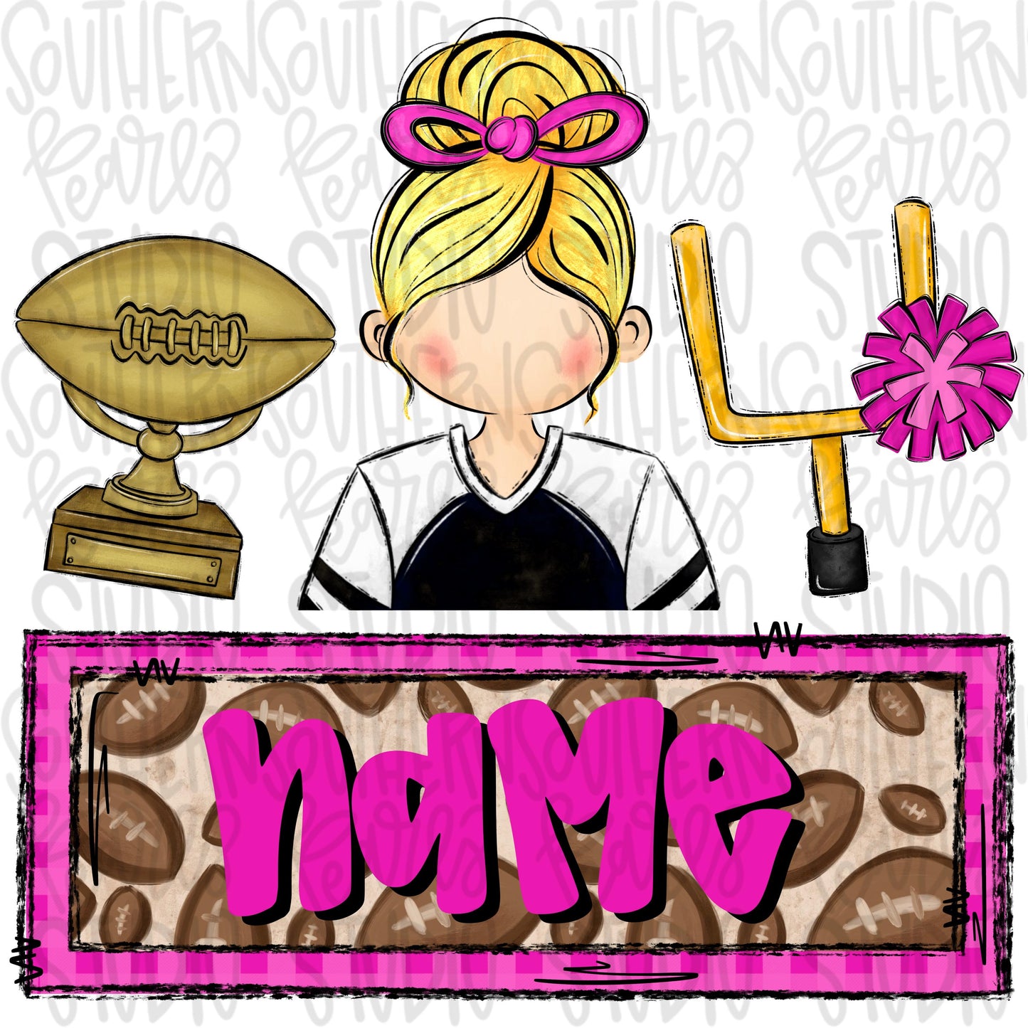 football trio with name patch | trophy girl goal post | Sublimation Design | Digital Download | Women’s, Kids Shirt PNG
