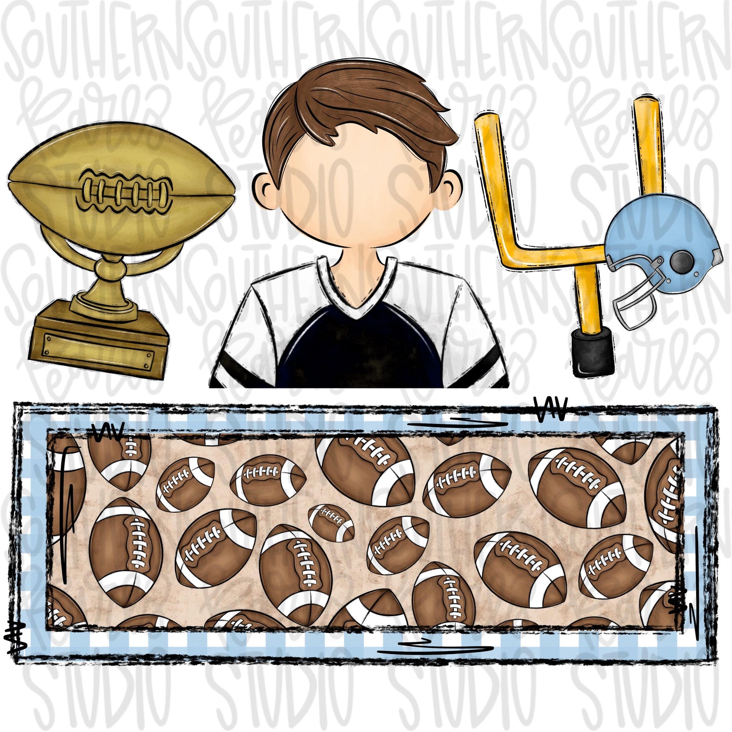 football trio with name patch | trophy boy goal post | Sublimation Design | Digital Download | Women’s, Kids Shirt PNG