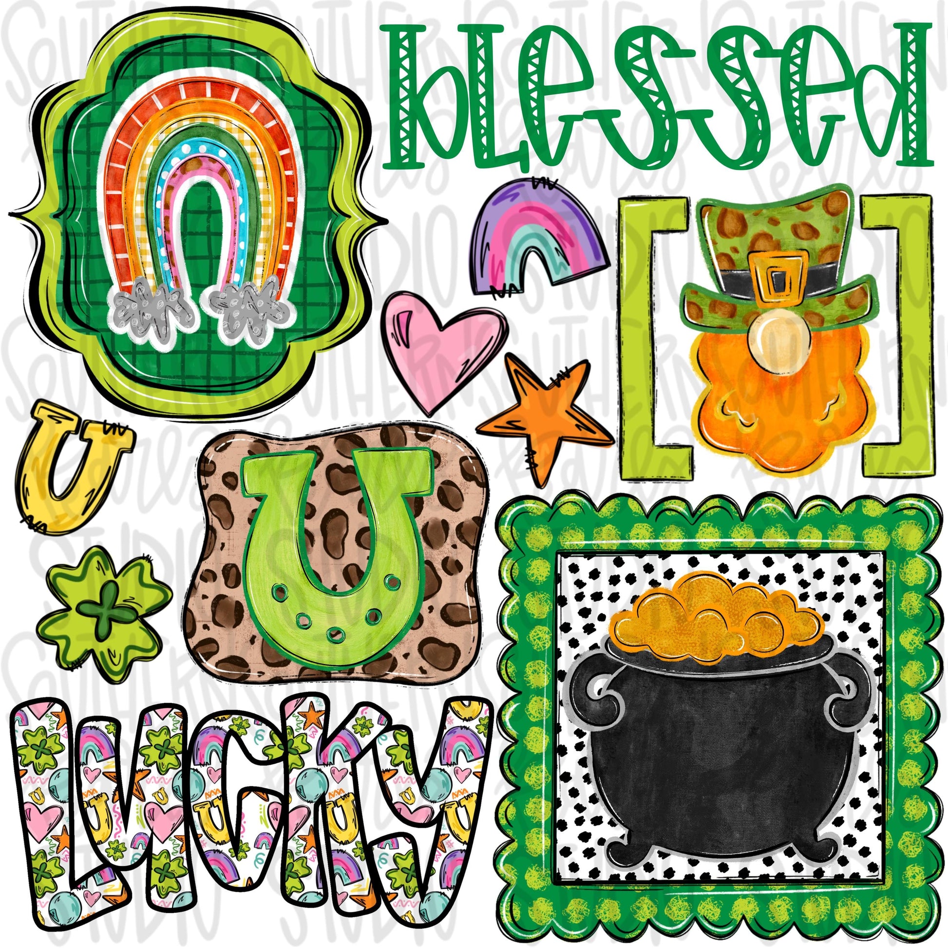 St Patrick collage | lucky | blessed | Sublimation Design | Digital Download | Women’s, Kids Shirt PNG