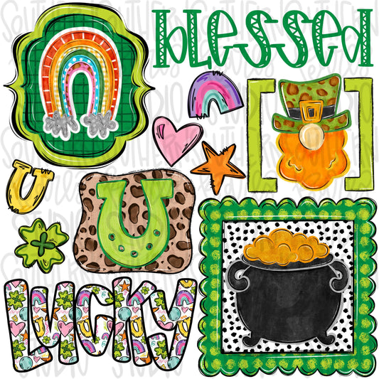 St Patrick collage | lucky | blessed | Sublimation Design | Digital Download | Women’s, Kids Shirt PNG