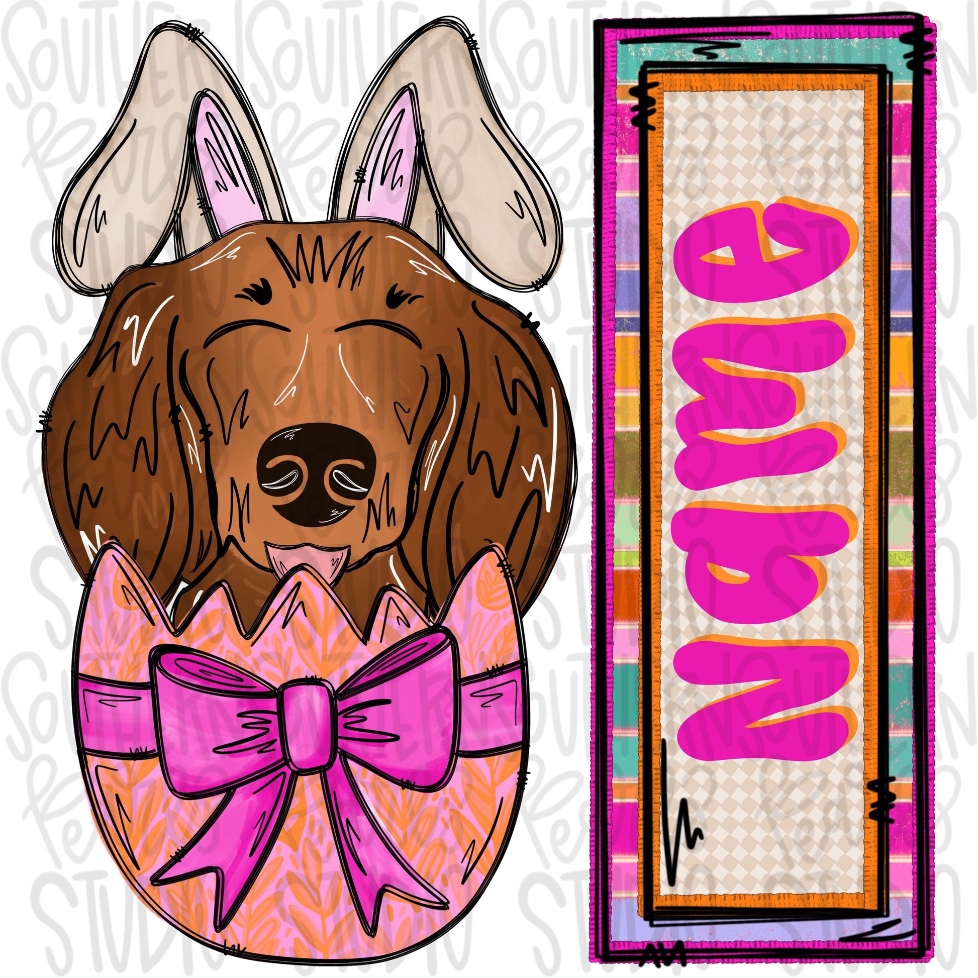 Easter dog in egg with bunny ears and name patch girl dachshund | Sublimation Design | Digital Download | Women’s, Kids Shirt PNG